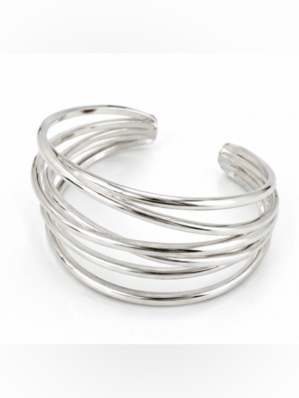 Silver Tone Layered Multi Strand Cuff Bracelet